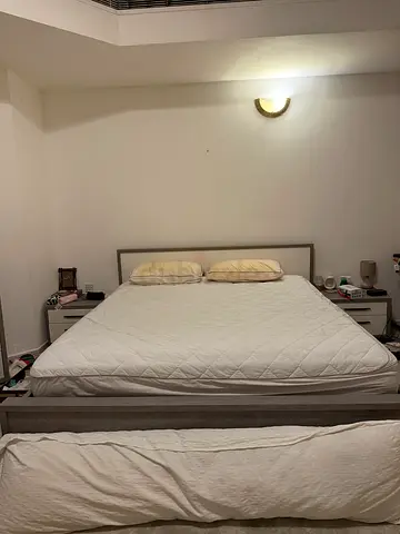 King size bed frame with mattress and 2 bedside drawers - good condition