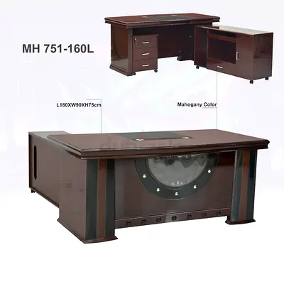 Mahogany Executive Office Desk with Mobile Credenza - Large L180 x W90 x H75 cm