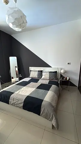 Double bed with mattress and bedding set in good condition