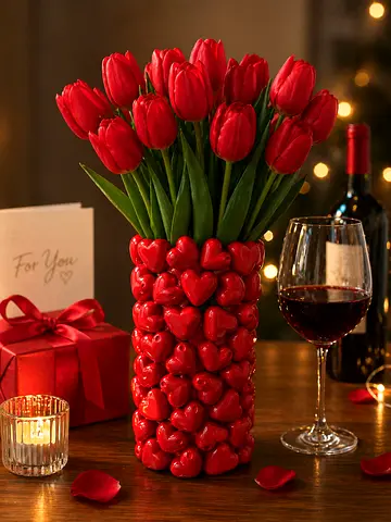 Handmade Decorative Red Heart Glass vase