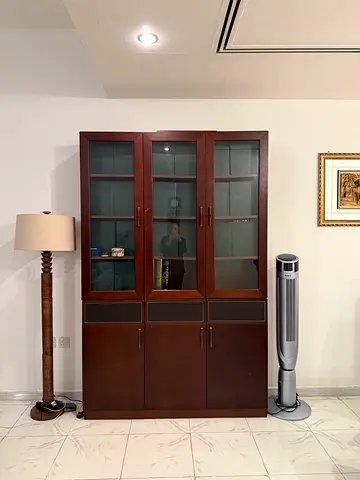 Wooden Display Cabinet / Bookcase with Glass Doors - Dark Brown
