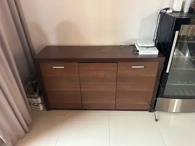 Compact 3-Door Wooden Sideboard / Storage Cabinet - Dark Wood Finish
