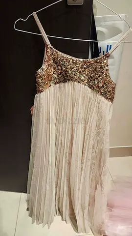 Sequin Bodice Pleated Cream Party Dress, Size Approx S
