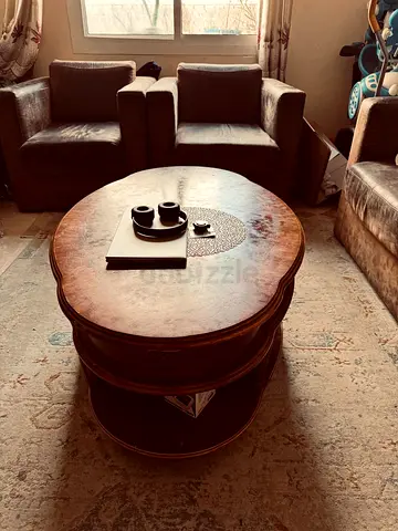 Wooden Oval Coffee Table with Lower Shelf