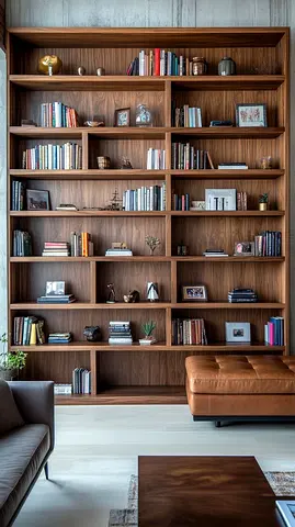 Wooden Floor-to-Ceiling Bookcase with Books — Used