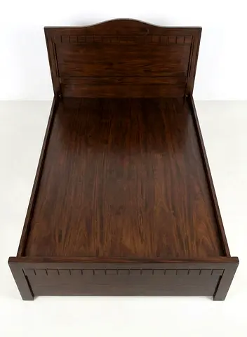 Solid Dark Wood Single Bed Frame with Headboard