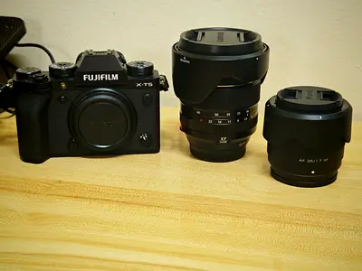 Fujifilm X-T5 Camera with 16-80mm and 25mm AF1.7 lenses