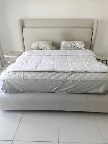 King Size Upholstered Bed Frame with Headboard - Light Beige Hardly Used