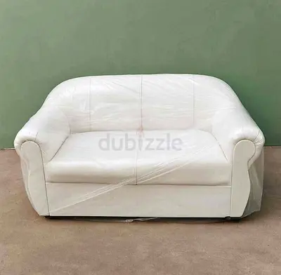 Compact 2-Seater White Leather Sofa — Good Condition