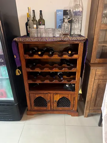 Solid Wood Wine Rack Cabinet with Storage Drawers - Good Condition