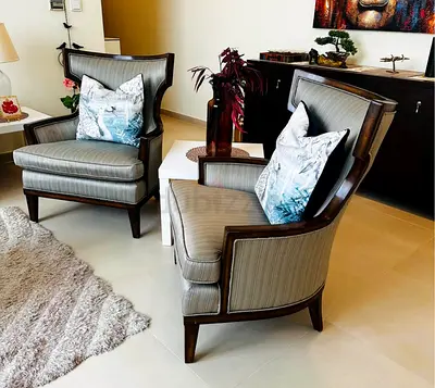 Pair of Classic Wooden Armchairs (cushions excluded) 250 each, aed 500 for both