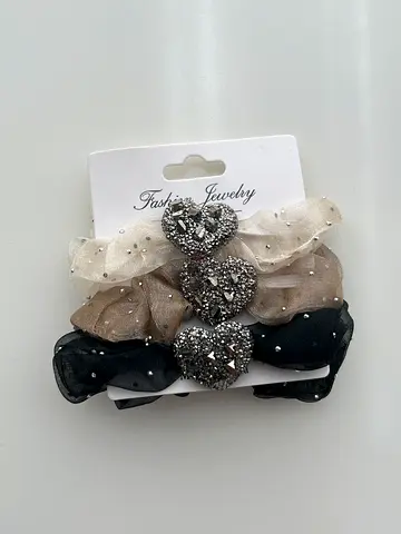Set of 3 Decorative Hair Scrunchies with Rhinestone Buckles