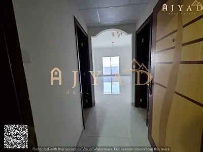 For annual rent first occupancy: wonderful 1 bed hall apartment on Corniche Ajman, stunning sea view, master bedroom, 2 baths, balcony, central AC,