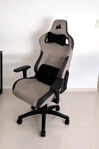 Corsair Fabric Racing-Style Gaming Chair with Lumbar  Neck Support - Light Grey