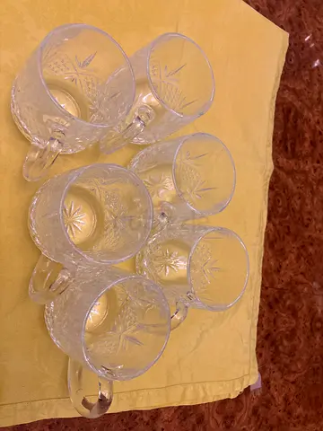 Set of 6 Crystal Cut Glass Mugs — Used, Good Condition