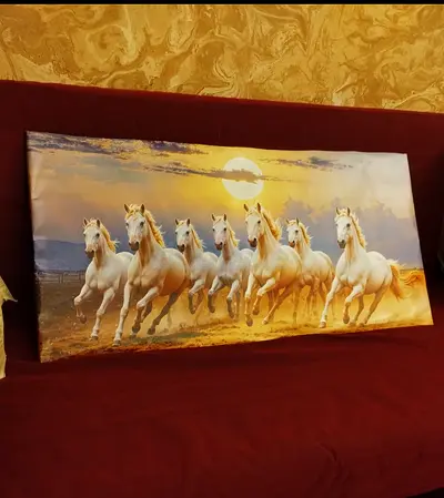 Large Canvas Wall Art – Running White Horses at Sunset
