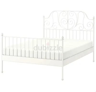 White Metal Double Bed Frame with Decorative Headboard from ikea