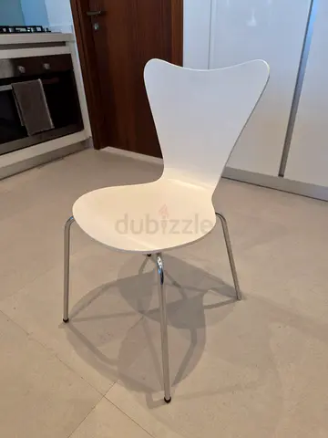 Four white Modern Dining Chair with Chrome Legs - Good Condition