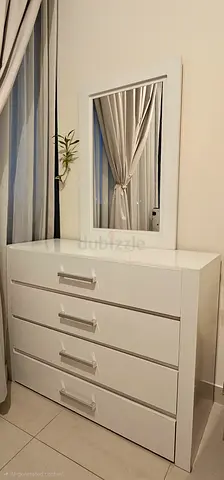 White 4-Drawer Dresser with Mirror - Good Condition