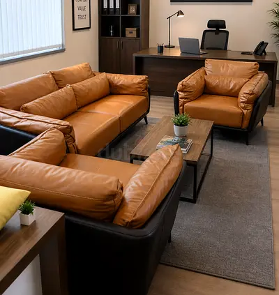 Brown Leather Sofa Set - 3-Seater, 2-Seater  Armchair in Good Condition