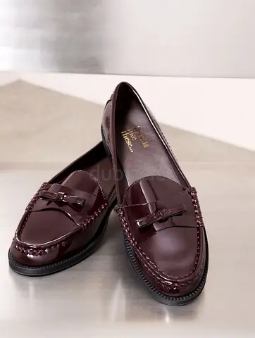 Burgundy Faux Leather Loafers Women Shoes EU36