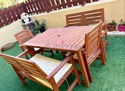 Solid Wood Outdoor Dining Set - Table + 4 Chairs + Bench
