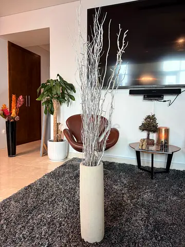 Tall Decorative Silver Branches in Ceramic Floor Vase, 140cm