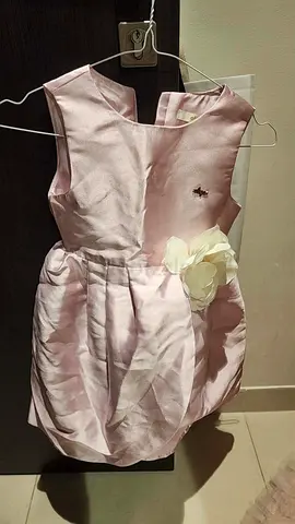 Light Pink Satin Girls Dress with Floral Accent - Size Unknown