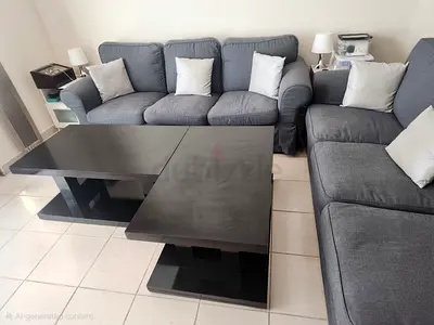Grey 3+2 Seater Sofa Set with Black Coffee Tables - Good Condition
