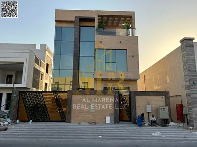 Villa Al-Haliou, 2 floors, roof, 6 master bedrooms, 4500 sq m, built area 3014 sq m, includes electricity, water, and air conditioning.
