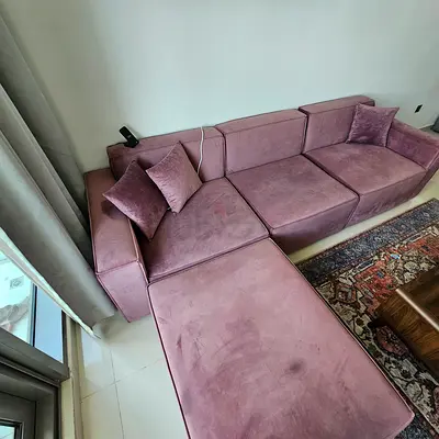 Light Purple Velvet L-Shaped Sectional Sofa with Chaise