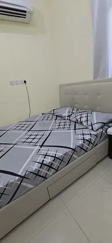 Queen size bed frame with storage and spring mattress