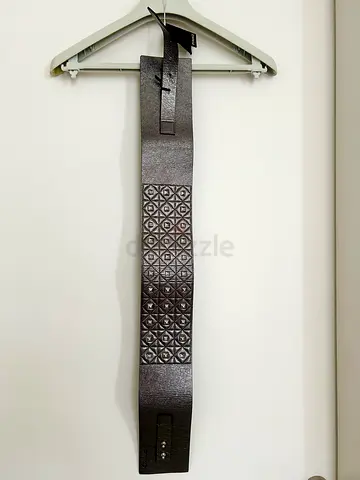 Wide Silver Leather Waist Belt with Studded Pattern (New)