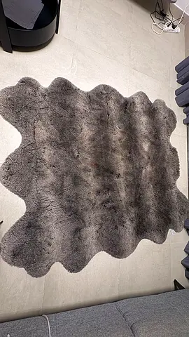 Grey Faux Fur Wavy Shaped Rug - Good Condition 160x180