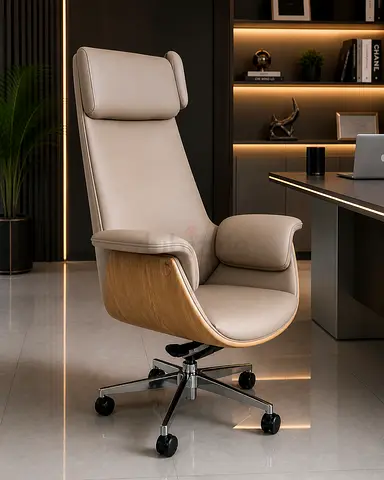 Luxury Rice White Executive Office Chair – PU Leather Swivel Boss Chair UAE