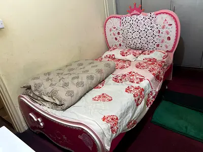 Pink Princess Single Kids Bed with Mattress (Good Condition) with white wardrobe