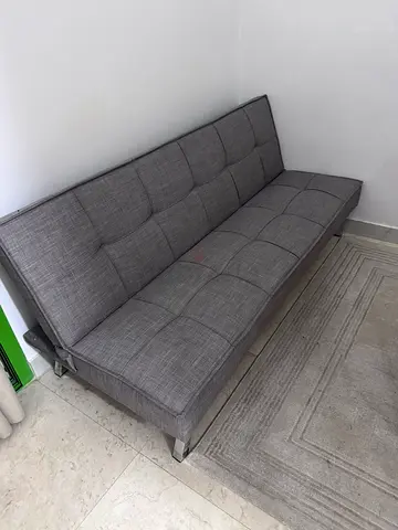 Gray Convertible Sofa Bed — Compact 3-Seater, Good Condition