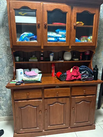 Solid Wood Kitchen/Dining Cabinet with Glass Display - Good Condition