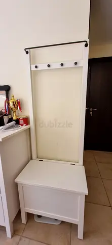 White Hallway Bench with Mirror and Hooks