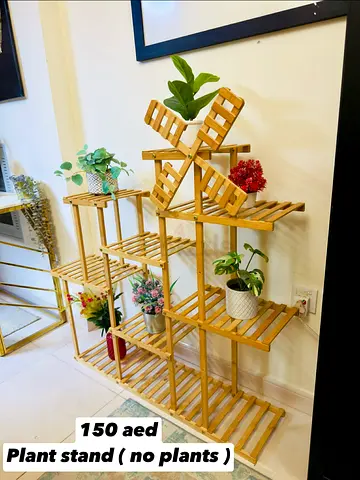Wooden Multi-Tier Plant Stand – 8-Shelf Display (No Plants) - AED 150