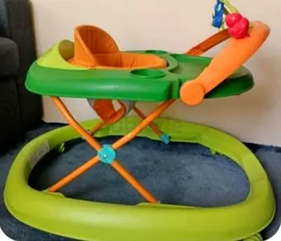 Green and Orange Baby Walker - Foldable with Toy Bar