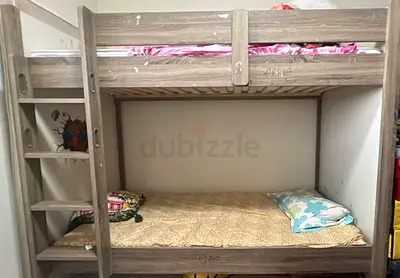 Solid Wood Bunk Bed with Ladder , Light Brown Finish,
