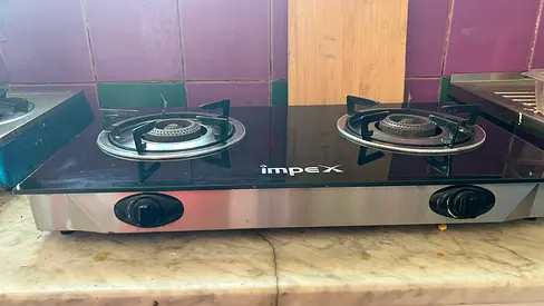 Impex 2-Burner Glass Top Gas Stove - Stainless Steel and a Cylinder