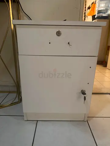 White Metal Office Pedestal Drawer with Lock - Small Filing Cabinet