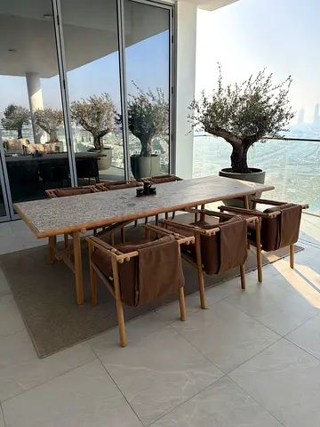 Solid Wood Dining Table with 6 Chairs - Natural Finish