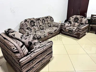 Give away price -3-piece fabric sofa set (3-seater + 2 armchairs) - good condition-