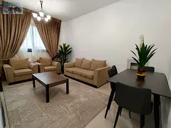 Beautiful fully furnished 1-bedroom hall with private parking, in a prime location with an elegant d
