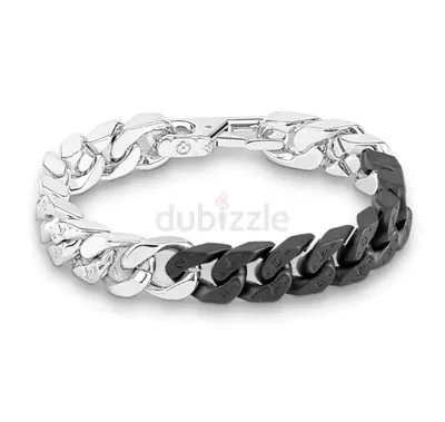 Two-tone Cuban Link Bracelet (Mens) - Silver  Black