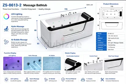 Massage Bathtub with LED  Hydro Massage
