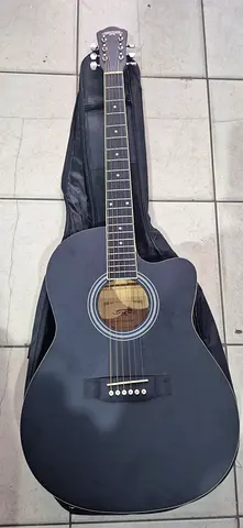 Black Acoustic Guitar with Soft Case - Good Working Condition